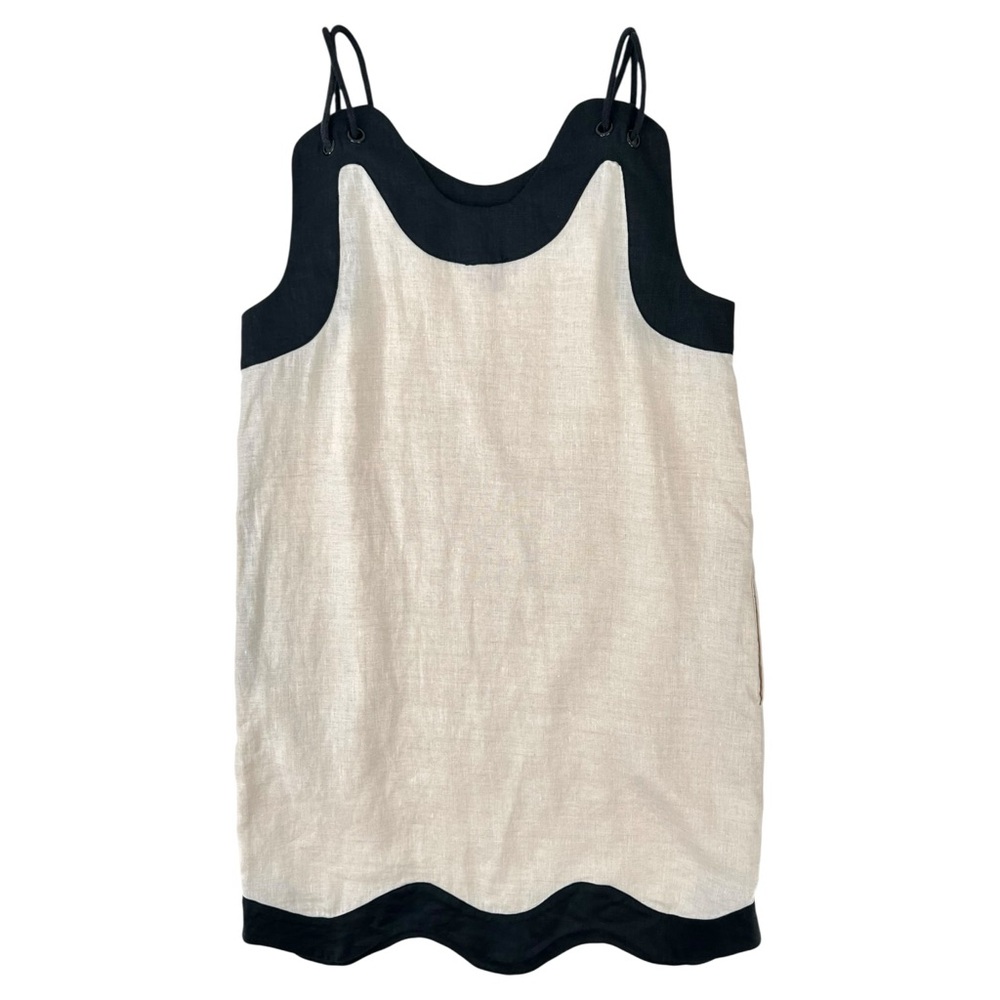 STAUD Renata Dress - Cream & Black Linen Trapeze Rope Strap Mini Dress sz M - Picture 5 of 11